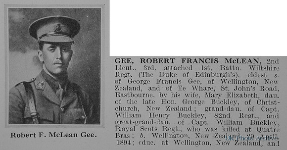Gee R F M 2nd Lt 1st Wiltshire Regiment Obit Part 1