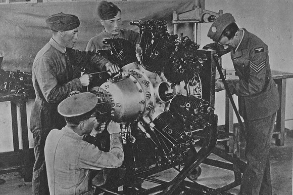 RAF Fitters At Work On A Panther Aero Engine