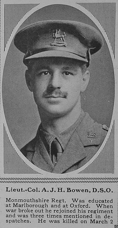Bowen A J H Lt Col DSO 2nd Monmouthshire Regt The Sphere 7th Apr 1917