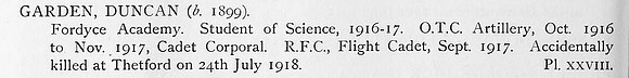 Garden D Flight Cadet Royal Flying Corps Obit