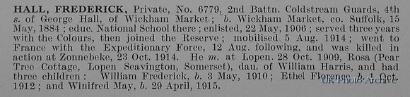 Hall F Pte 6779 2nd Coldstream Guards Obit