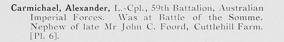 Carmichael A L/Cpl 59th Australian Imperial Force Photo Available Plate 6