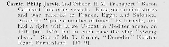 Carnie P J 2nd Officer HMT Baron Cathcart Mercantile Marine Photo Available Plate 9