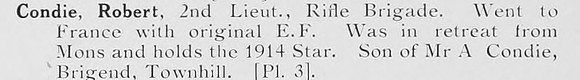 Condie R 2nd Lt Rifle Brigade Photo Available Plate 3