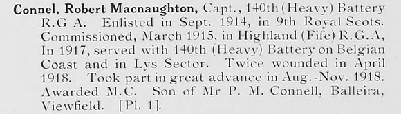 Connel R M Captain Royal Garrison Artillery