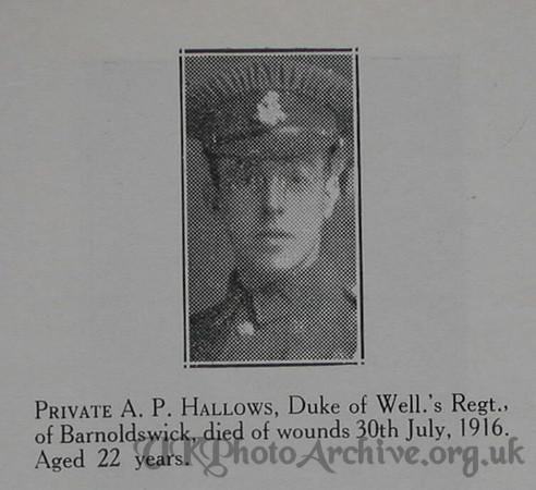 Hallows A P Pte West Riding Regt Craven Roll Of Honour