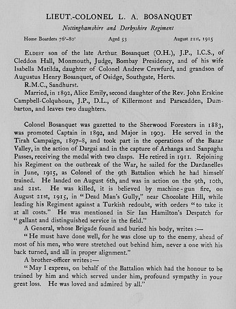 Bosanquet L A Lt Col Notts And Derby Regiment Obit