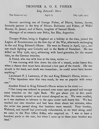 Fisher A G E Trooper King Edwards Horse Obit
