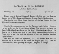 Bowers A H M Captain Durham Light Infantry Obit