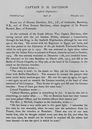 Davidson D H Captain Seaforth Highlanders Obit