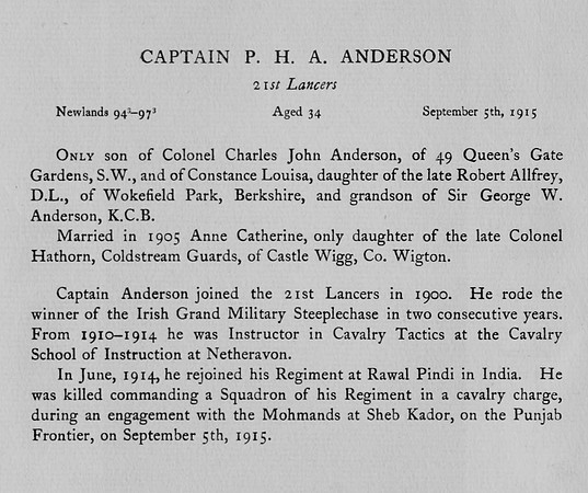 Anderson P H A Captain 21st Lancers Obit