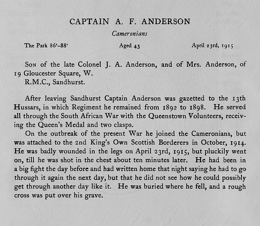 Anderson A F Captain Camronians Obit