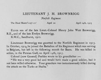 Brownrigg J H Lt Norfolk Regiment Obit