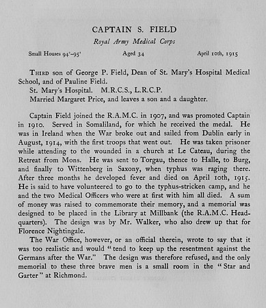 Field S Captain Royal Army Medical Corps Obit