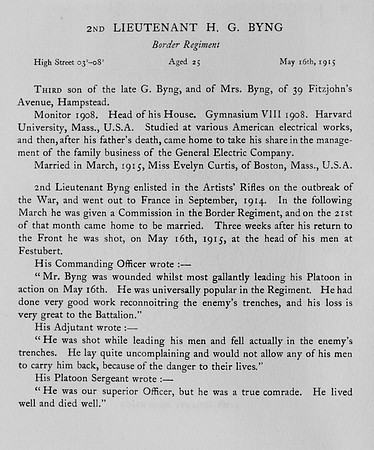 Byng H G 2nd Lt Border Regiment Obit