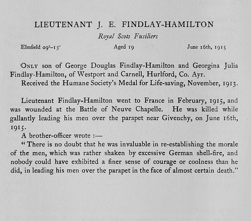 Finday-Hamilton J E Lt Royal Scots Fusiliers Obit