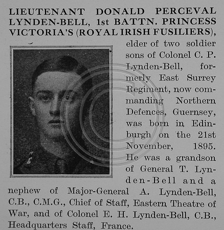 Lynden-Bell D P Lt 1st Royal Irish Fusiliers Obit Part 1 The Bond Of Sacrifice Vol 2