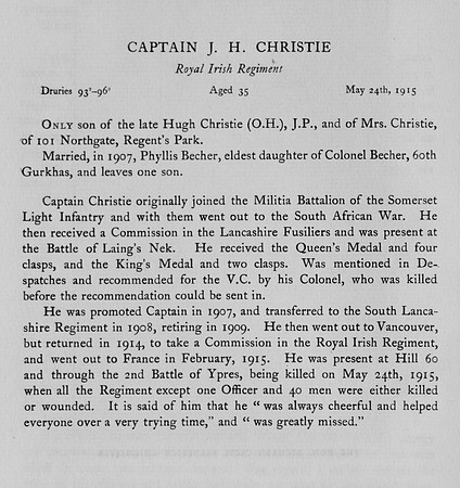 Christie J H Captain Royal Irish Regiment Obit