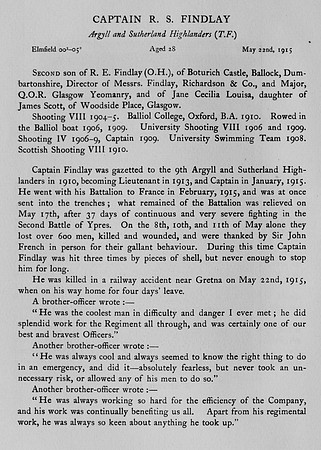 Findlay R S Captain Argyll And Sutherland Highlanders Obit