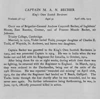 Becher M A N Captain Kings Own Scottish Borderers Obit