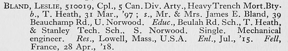 Bland L Cpl Canadian Artillery Obit Croydon Roll Of Honour
