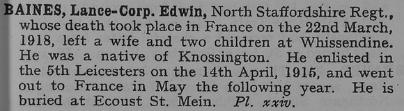 Baines E LCpl 235067 5th North Staffs Regiment