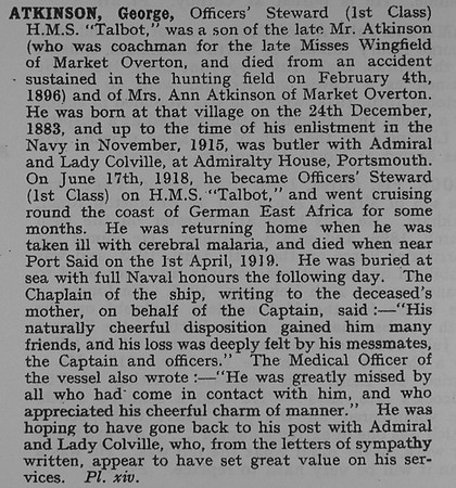 Atkinson G Officers Steward 1st Class HMS Talbot Royal Navy