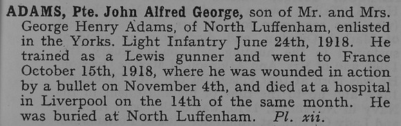Adams J A G Pte 66112 King's Own Yorkshire Light Infantry
