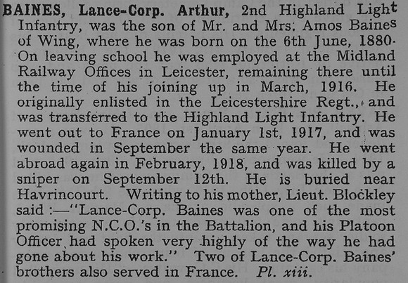Baines A LCpl 41472 2nd Highland Light Infantry