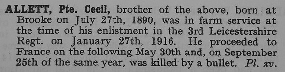 Allett C Pte 24873 8th Leicestershire Regiment