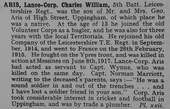 Aris C W LCpl 240522 5th Leicestershire Regiment