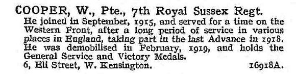 Cooper W Pte 7th Royal Sussex Regiment