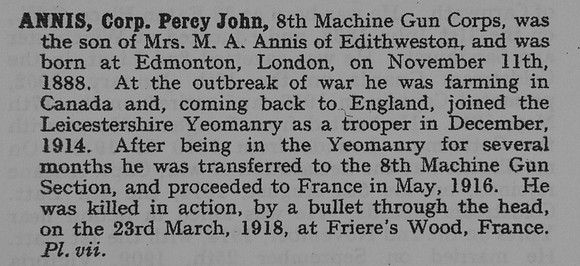 Annis P J Cpl 51627 Machine Gun Corps Cavalry