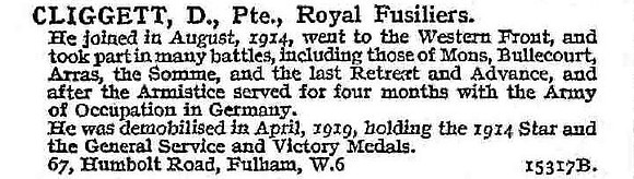 Cliggett D Pte Royal Fusiliers