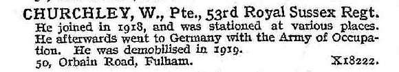 Churchley W Pte 53rd Royal Sussex Regiment