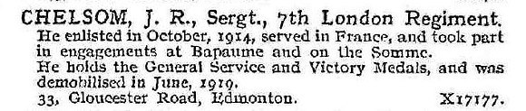 Chelsom J R Sergt 7th London Regiment