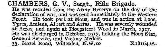 Chambers G V Sergt Rifle Brigade