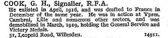 Cook G H Sig Royal Field Artillery