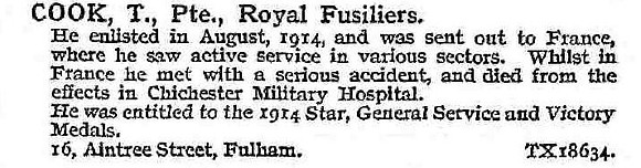 Cook T Pte 1st London Regiment (Royal Fusiliers)