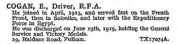 Cogan E Dvr Royal Field Artillery
