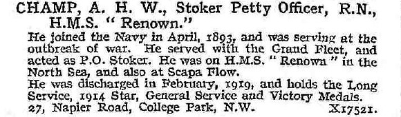 Champ A H W Stoker Petty Officer HMS Renown Royal Navy
