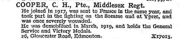 Cooper C H Pte Middlesex Regiment