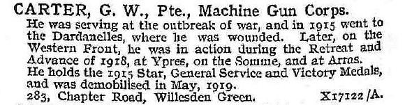 Carter G W Pte Machine Gun Corps