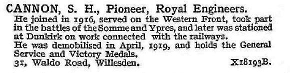 Cannon S H Pnr Royal Engineers
