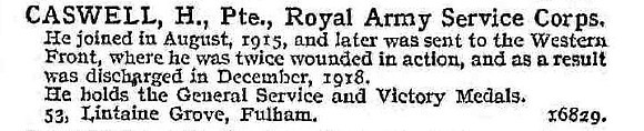 Caswell H Pte Army Service Corps