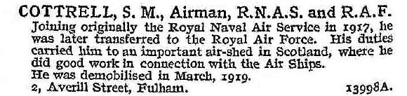 Cottrell S M Airman Royal Naval Air Service