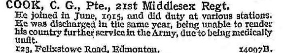 Cook C G Pte 21st Middlesex Regiment