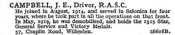 Campbell J E Dvr Army Service Corps