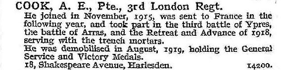Cook A E Pte 3rd London Regiment