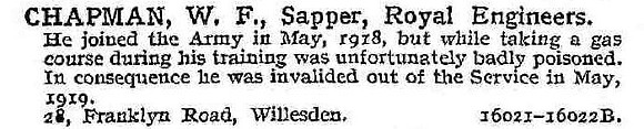 Chapman W F Sapper Royal Engineers